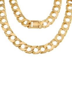 9ct Gold Heavy Patterned Solid Square Curb Chain - 15mm - 24"
