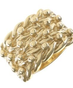 Heavy 9ct Yellow Gold Gents Four Row Classic Solid Keeper Ring