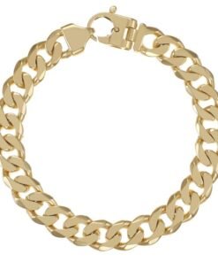 9ct Gold Solid Bevelled Edge Curb Bracelet - 11mm - 9" - Gents
