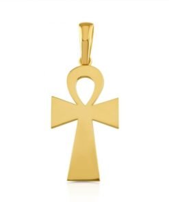 Solid 9ct Yellow Gold Large Polished Classic Ankh Cross Pendant