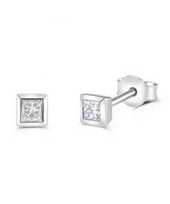 18ct White Gold 0.20ct Diamond Princess Cut Stud Earrings - 3.5mm