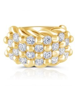 9ct Yellow Gold Solid Four Row Gem-Set Heavy Keeper Ring - Gents