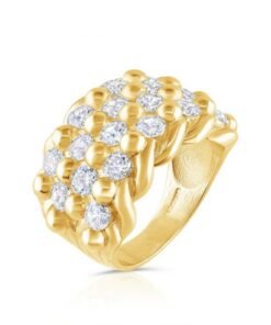 9ct Yellow Gold Solid Four Row Gem-Set Heavy Keeper Ring - Gents