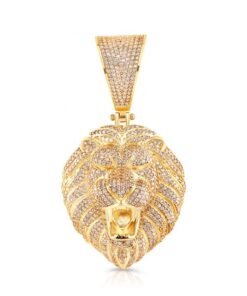 9ct Yellow Gold Iced Out Cubic Zirconia 3D Lion's Head Pendant