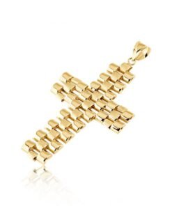 9ct Yellow Gold Solid Fancy Rolex Style Link Large Cross - 28mm