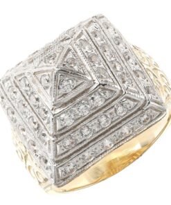 9ct Yellow Gold Solid Gem set Medium Size Pyramid Ring - Gent's