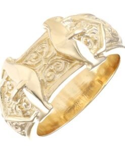 Solid 9ct Yellow Gold Gent's Medium Ornate Double Buckle Ring