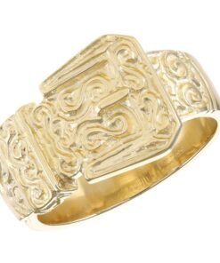 9ct Yellow Gold Solid Classic Ornate Deluxe Buckle Ring - Gent's