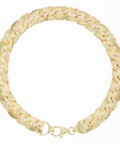 Solid 9ct Yellow Gold Ornate Mariner Bracelet -8.5mm -7.5" Ladies