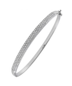 9ct White Gold Pave Set Hinged Polished Bangle - 3mm - Ladies