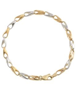 9ct Yellow & White Gold Fancy Link Bracelet - 4.5mm - 7" - Ladies