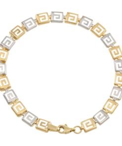9ct Yellow & White Gold Greek Key Bracelet - 6mm - 7" - Ladies