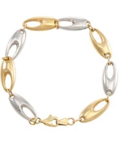 9ct White & Yellow Gold Polished Oval Link Bracelet - 7"- Ladies