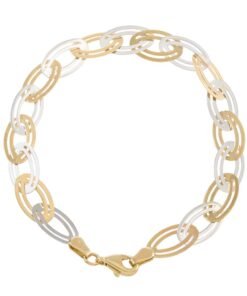 9ct Yellow & White Gold Oval Link Belcher Bracelet - 7" - Ladies
