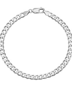 9ct White Gold Italian Bevelled Curb Bracelet- 5.75mm- 7" -Ladies