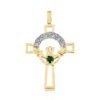 9ct Yellow Gold CZ Gem-set Claddagh Cross Pendant -27mm