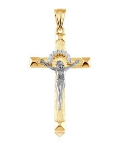 9ct Yellow & White Gold CZ Gem-set Crucifix Pendant - 24mm
