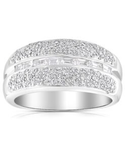 9ct White Gold 0.75ct Baguette Cut Centre Diamond Bombay Ring