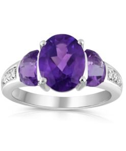 9ct White Gold 0.04ct Diamond & 2.30ct Amethyst Ring