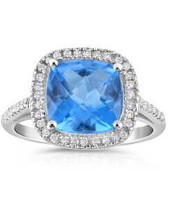 9ct White Gold 0.15ct Diamond & 3.50ct Blue Topaz Ring
