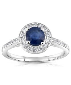 9ct White Gold 0.20ct Diamond, 0.65ct 5mm Sapphire Ring