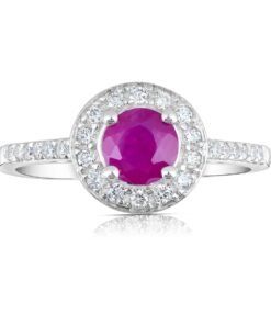 9ct White Gold Diamond Halo 0.70ct Ruby Engagement Ring
