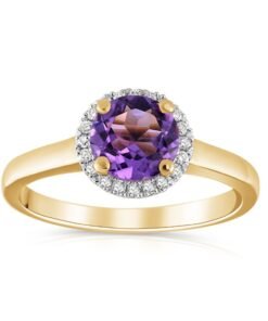 9ct Yellow Gold 0.08ct Diamond 1.00ct 6mm Amethyst Ring