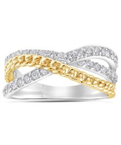 9ct White & Yellow Gold Cross Over 0.50ct Diamond Ring