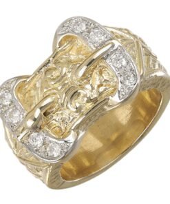 9ct Yellow Gold Cubic Zirconia Solid Double Buckle Ring - Gents