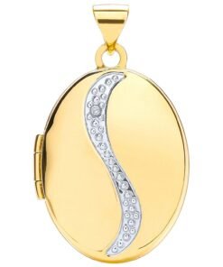 9ct Yellow & White Gold Diamond Set Oval Locket Pendant - 30mm