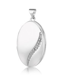 9ct White Gold Diamond Detailed Oval Locket Pendant -19mm