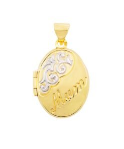 9ct Yellow & White Gold Floral Oval Shaped Mum Locket - 24mm