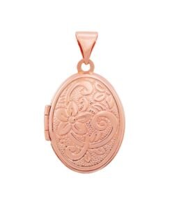 9ct Rose Gold Oval Patterned Floral Locket Pendant - 25mm