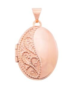 9ct Rose Gold Patterned Oval Floral Locket Pendant - 18mm