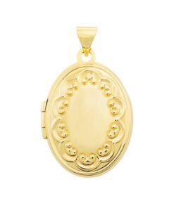 9ct Yellow Gold Patterned Oval Shaped Locket Pendant - 28mm