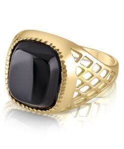 9ct Yellow Gold Solid - Onyx Basket Side Ring - Gents