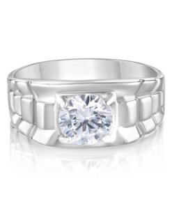 9ct White Gold - Square Rolex Style Ring - Gents