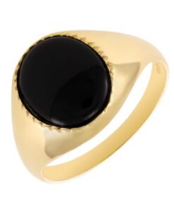 9ct Gold Polished Design Oval Black Onyx Signet Ring - Gents