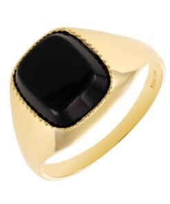 9ct Gold Polished Design Square Black Onyx Signet Ring - Gents