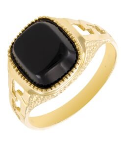 9ct Yellow Gold Chain Link Design Black Onyx Signet Ring - Gents