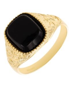 9ct Yellow Gold Ornate Design Black Onyx Signet Ring - Gents