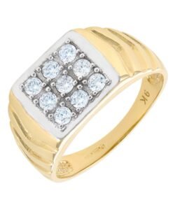 9ct Yellow Gold Square Signet Ring - CZ Gemstone Setting - Gents
