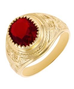 9ct Gold Red Gemstone Graduation / College Ring - 18.5mm - Gents