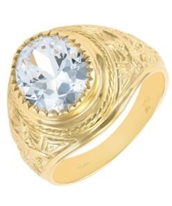 9ct Yellow Gold White Gemstone Graduation / College Ring - Gents